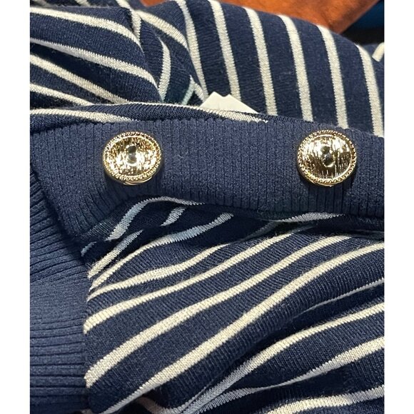 Staccato Iris Navy Crew Neck Knit Sweatshirt Blue Striped Womens XL Poly Blend - Picture 5 of 8